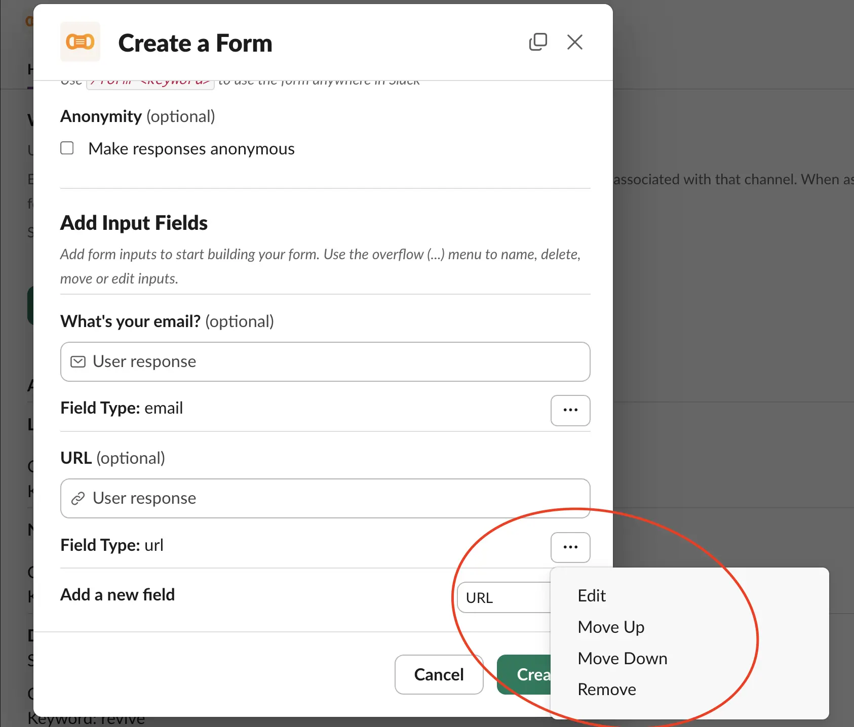 Create form button